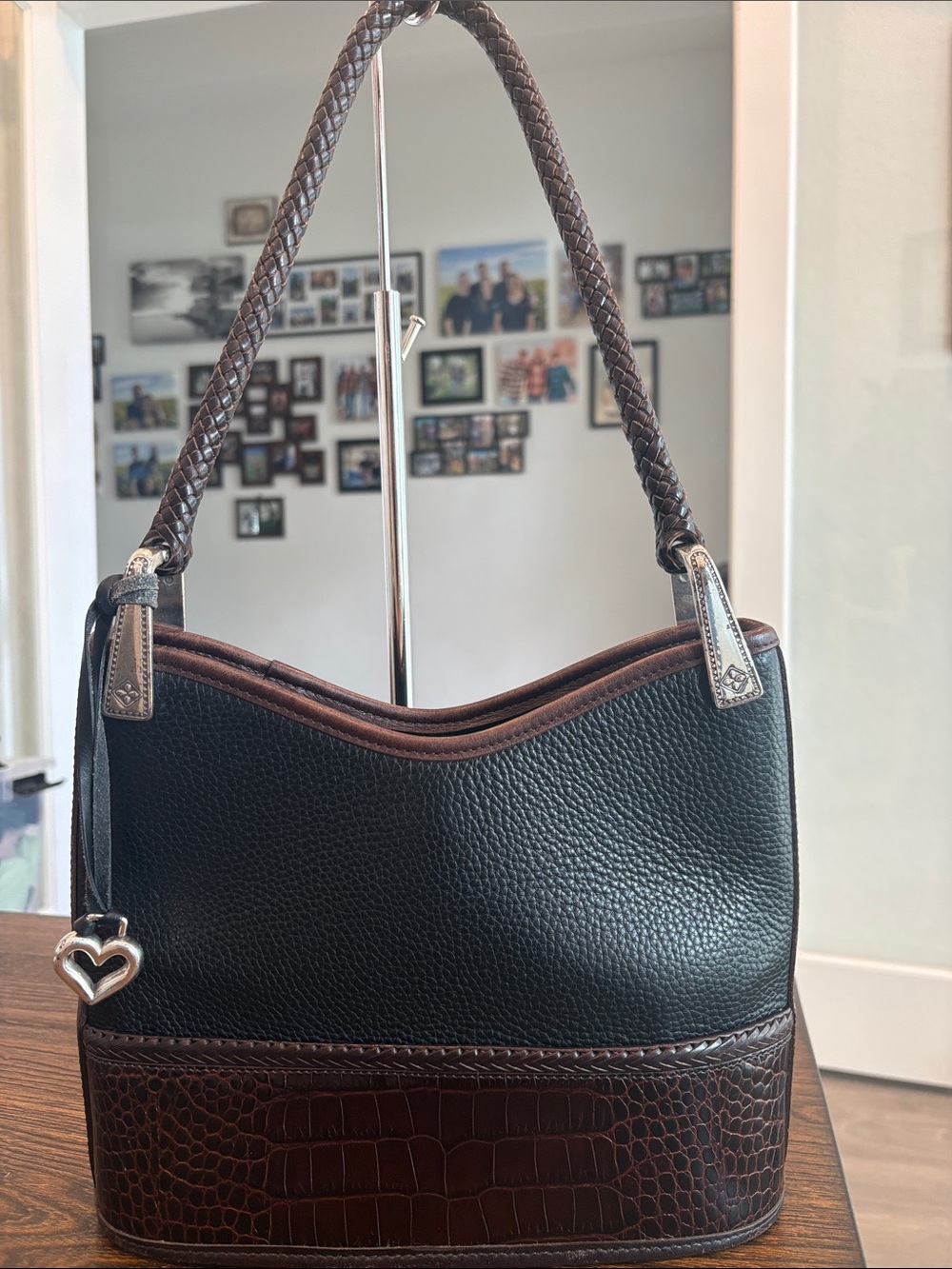 BRIGHTON Gina Vintage Black & Brown pebbled leather Shoulder Bag